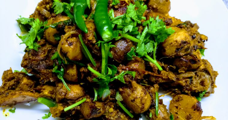 Chicken with Chinese potato (Kozhi koorka peralan)